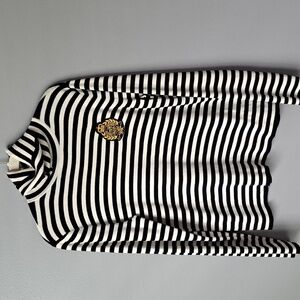 RALPH LAUREN "LAUREN" Black & White Striped Turtleneck Sweater Size Large